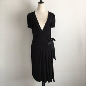 BEBE Black Short Sleeve Belted Jersey Wrap Dress
